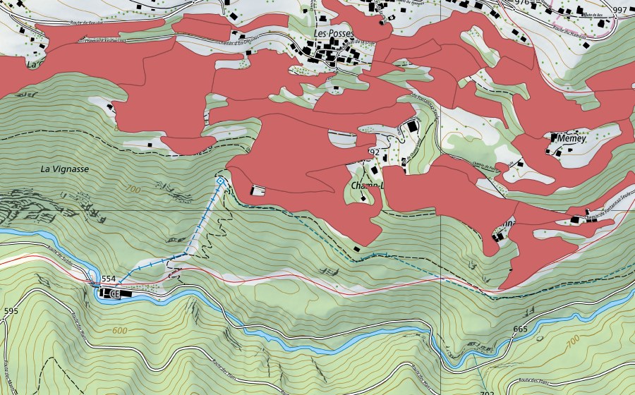 Carta nazionale swisstopo con il perimetro protetto di Les Posses (Prato secco)