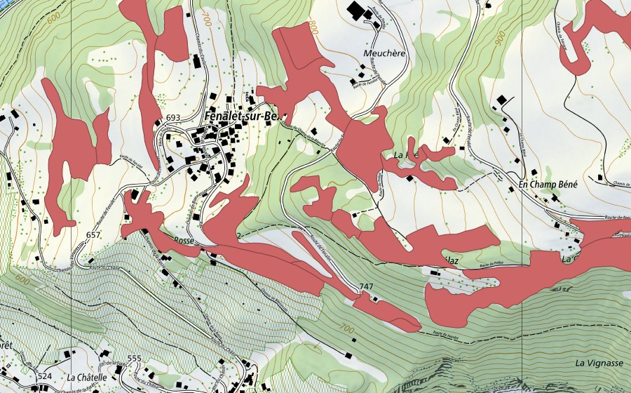 Carte nationale swisstopo avec le périmètre protégé de Les Posses (Prairie sèche)