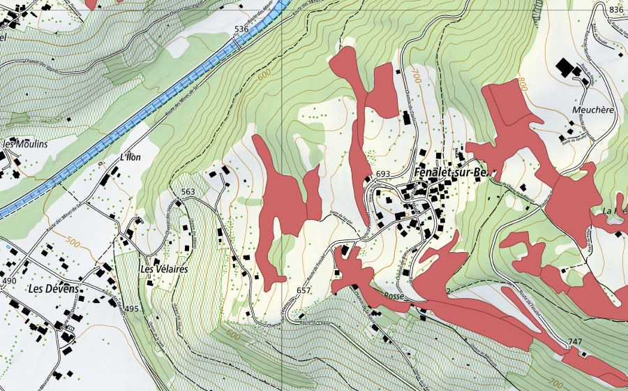 swisstopo national map showing the protected perimeter of Les Posses (Dry meadow)