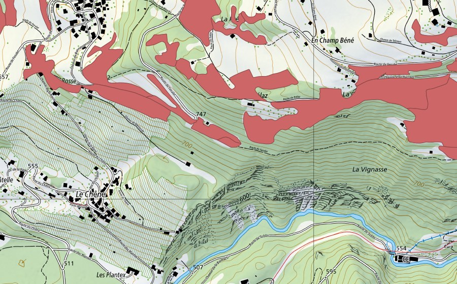 Carte nationale swisstopo avec le périmètre protégé de Les Posses (Prairie sèche)