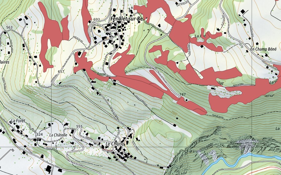 Landeskarte swisstopo mit dem Schutzperimeter von Les Posses (Trockenwiese)