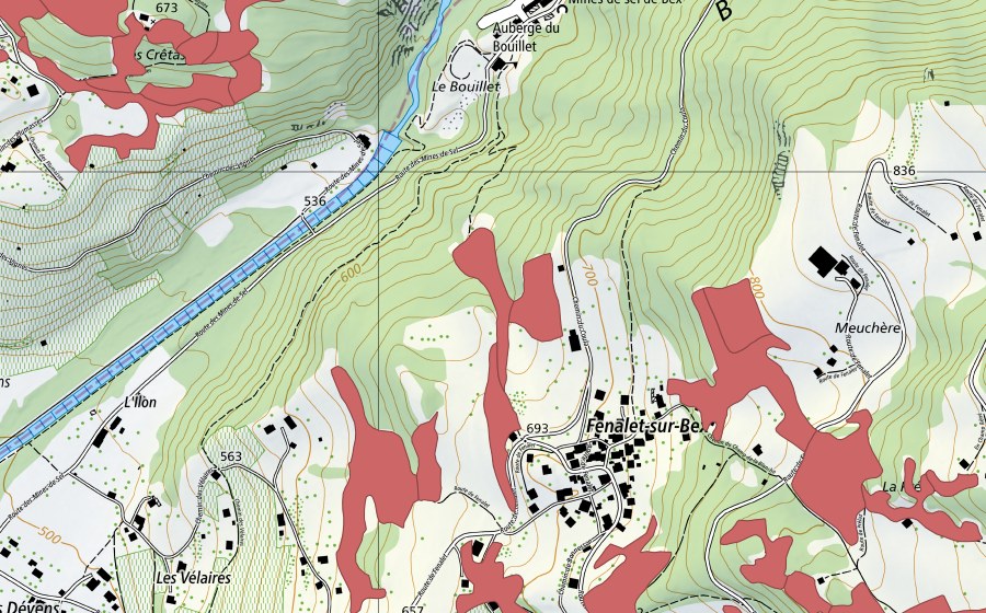 Landeskarte swisstopo mit dem Schutzperimeter von Les Posses (Trockenwiese)