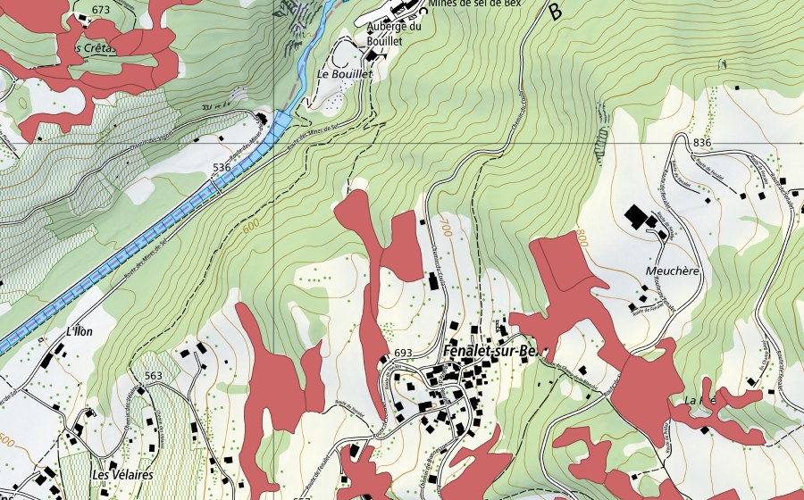 Landeskarte swisstopo mit dem Schutzperimeter von Les Posses (Trockenwiese)