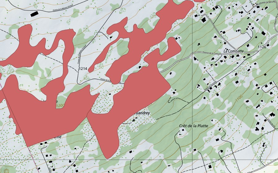 Carte nationale swisstopo avec le périmètre protégé de Les Prés d'Orvin (Prairie sèche)