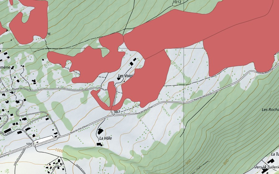 Carte nationale swisstopo avec le périmètre protégé de Les Prés d'Orvin (Prairie sèche)