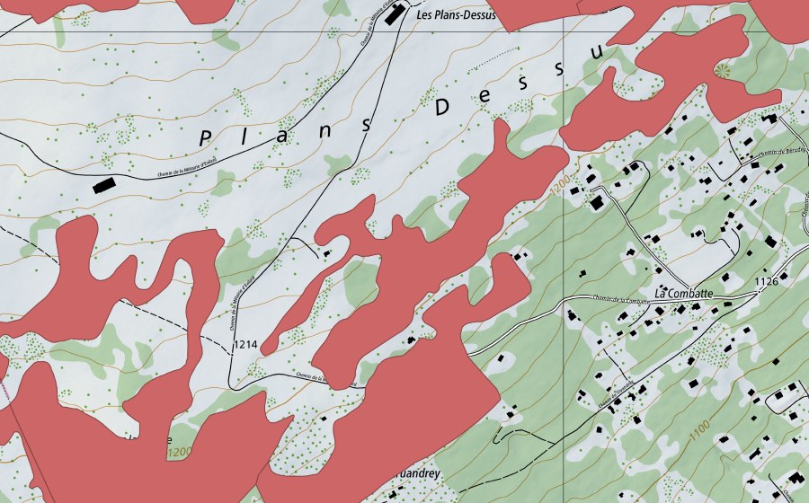 swisstopo national map showing the protected perimeter of Les Prés d'Orvin (Dry meadow)