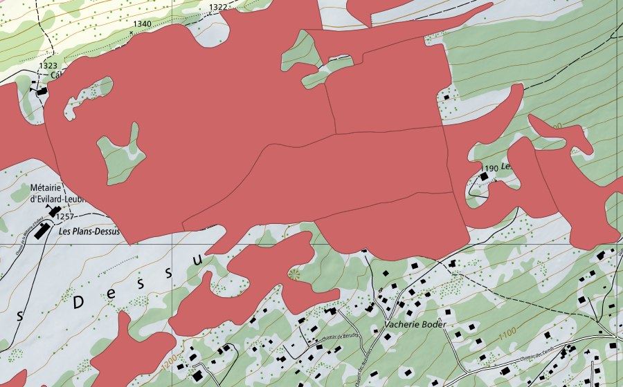 Landeskarte swisstopo mit dem Schutzperimeter von Les Prés d'Orvin (Trockenwiese)