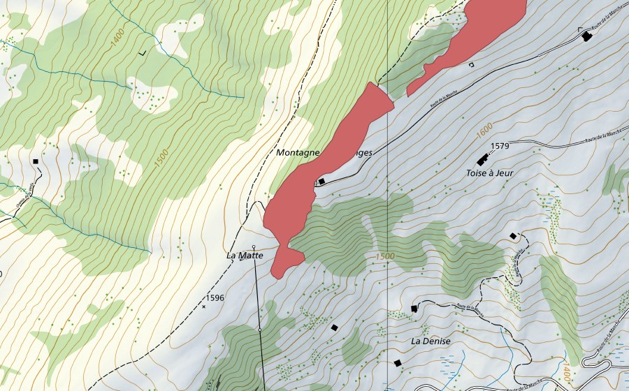 Carte nationale swisstopo avec le périmètre protégé de Les Rayes (Prairie sèche)