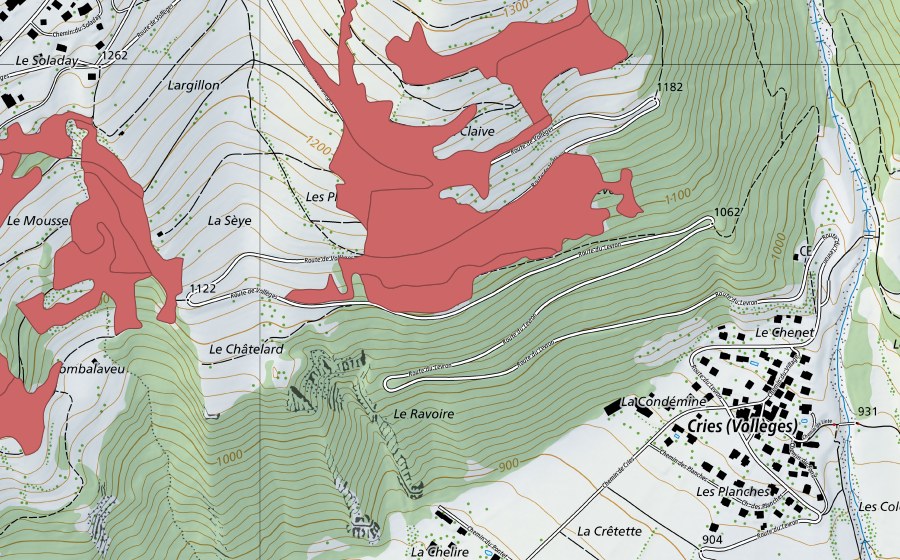Carte nationale swisstopo avec le périmètre protégé de Levron (Prairie sèche)