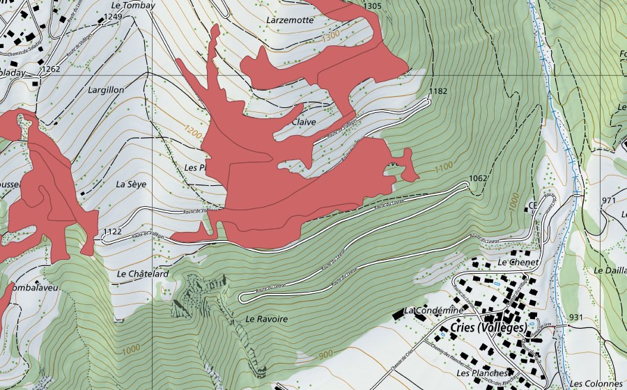 swisstopo national map showing the protected perimeter of Levron (Dry meadow)