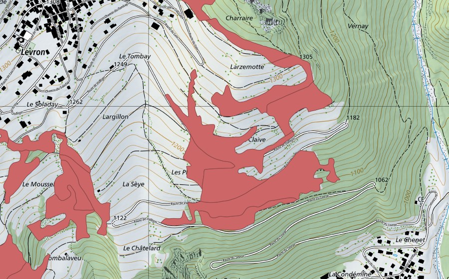 Landeskarte swisstopo mit dem Schutzperimeter von Levron (Trockenwiese)