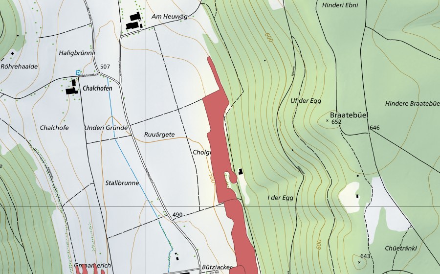 Carte nationale swisstopo avec le périmètre protégé de Lieblosental (Prairie sèche)