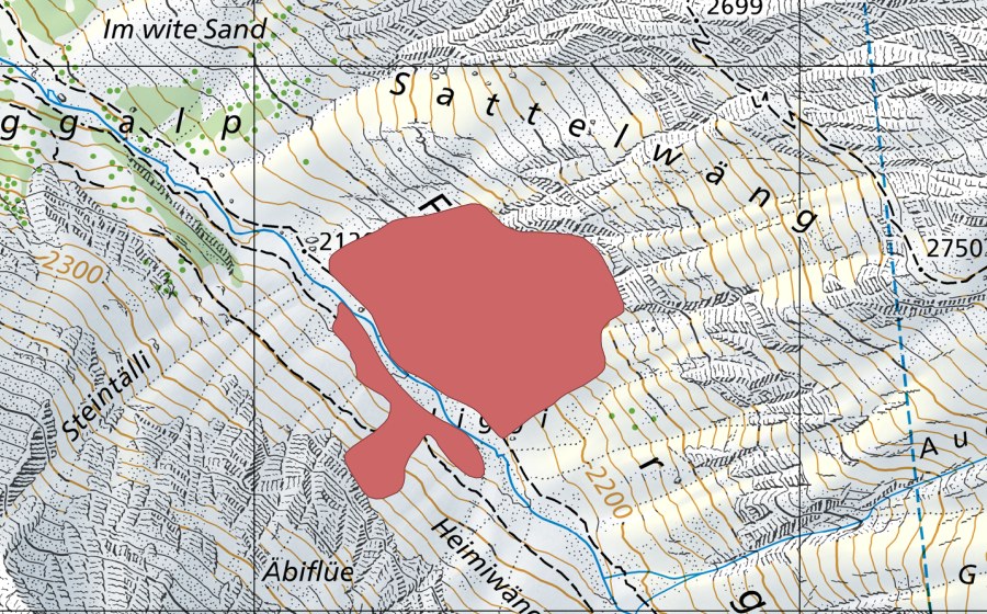Carte nationale swisstopo avec le périmètre protégé de Liggi (Prairie sèche)