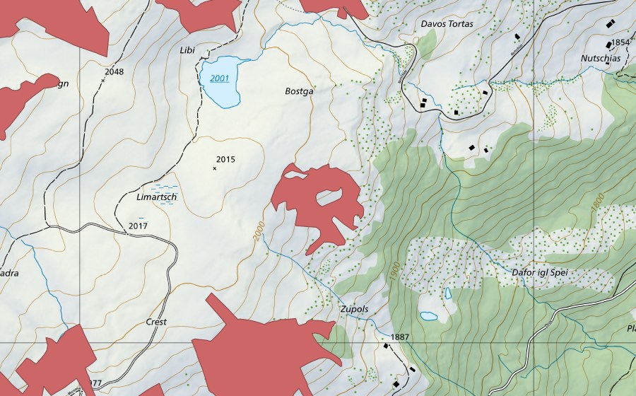 Landeskarte swisstopo mit dem Schutzperimeter von Limartsch (Trockenwiese)