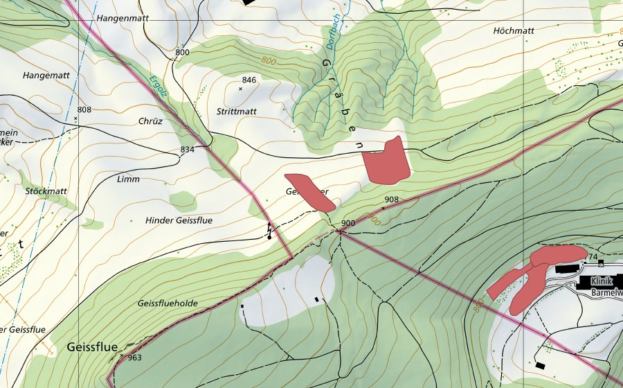 Carte nationale swisstopo avec le périmètre protégé de Limm (Prairie sèche)