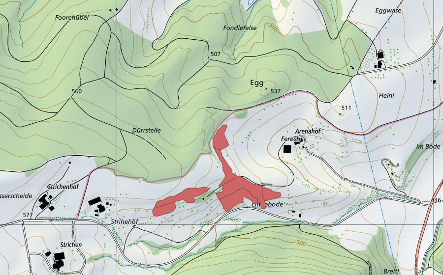 swisstopo national map showing the protected perimeter of Lindebode (Dry meadow)