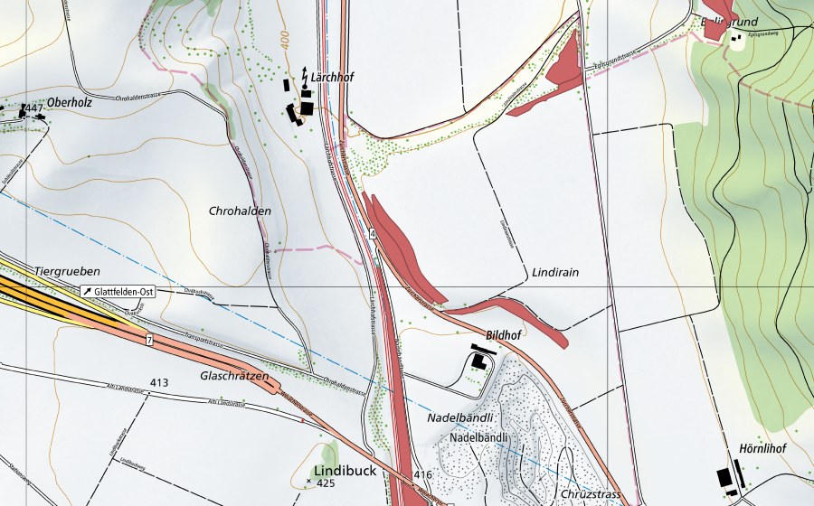 Carte nationale swisstopo avec le périmètre protégé de Lindirain (Prairie sèche)