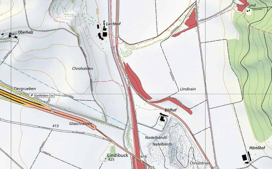 swisstopo national map showing the protected perimeter of Lindirain (Dry meadow)