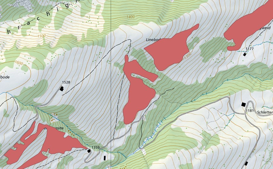 Carta nazionale swisstopo con il perimetro protetto di Lineboden (Prato secco)