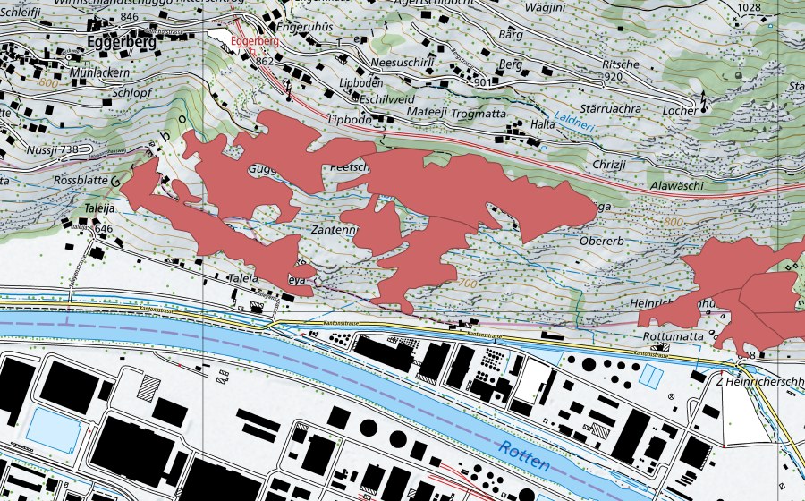 Landeskarte swisstopo mit dem Schutzperimeter von Lipbode (Trockenwiese)