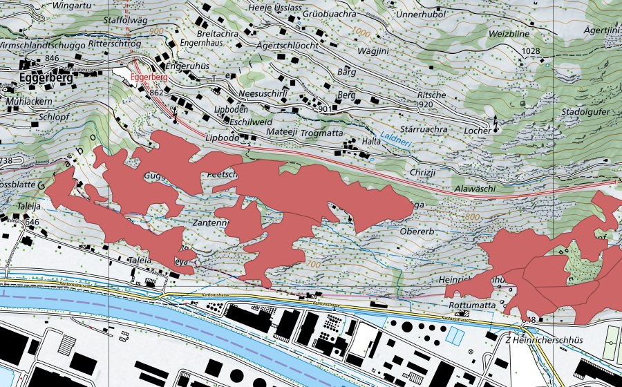swisstopo national map showing the protected perimeter of Lipbode (Dry meadow)