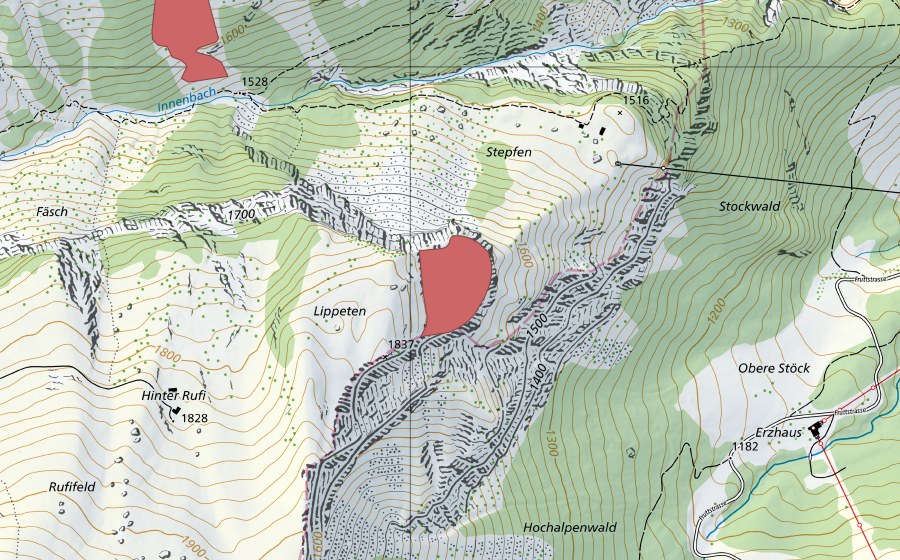 Landeskarte swisstopo mit dem Schutzperimeter von Lippeten (Trockenwiese)