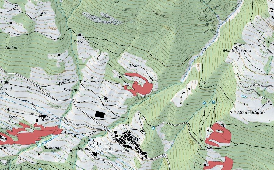 swisstopo national map showing the protected perimeter of Liràn (Dry meadow)