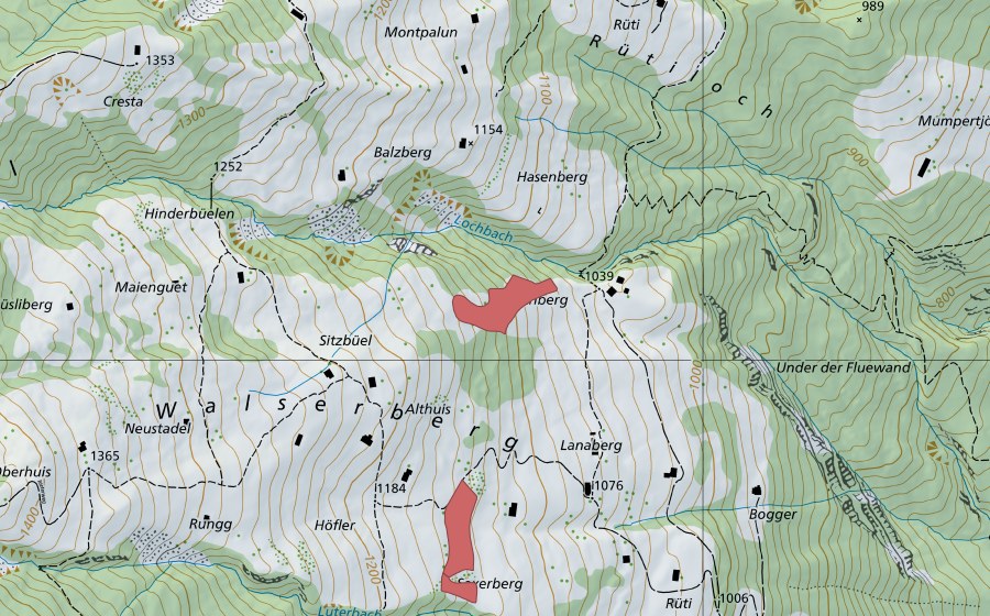 Carte nationale swisstopo avec le périmètre protégé de Lochberg (Prairie sèche)