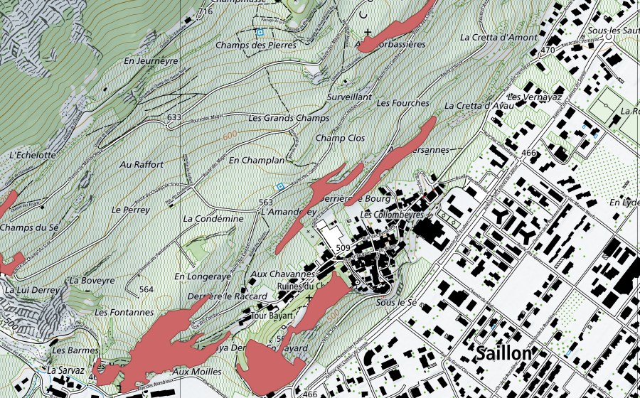 Carte nationale swisstopo avec le périmètre protégé de Longeraie (Prairie sèche)