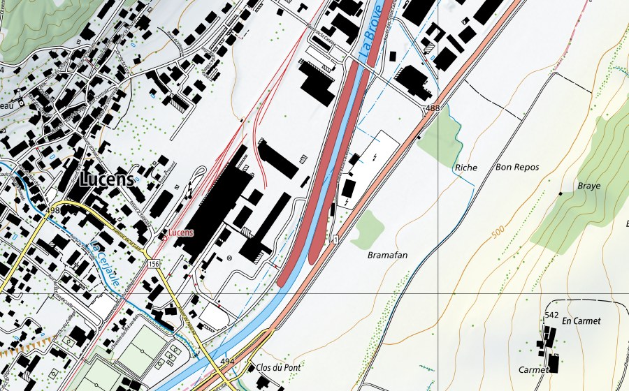 Landeskarte swisstopo mit dem Schutzperimeter von Lucens (Trockenwiese)