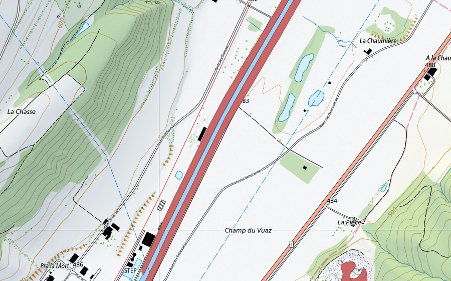Landeskarte swisstopo mit dem Schutzperimeter von Lucens (Trockenwiese)