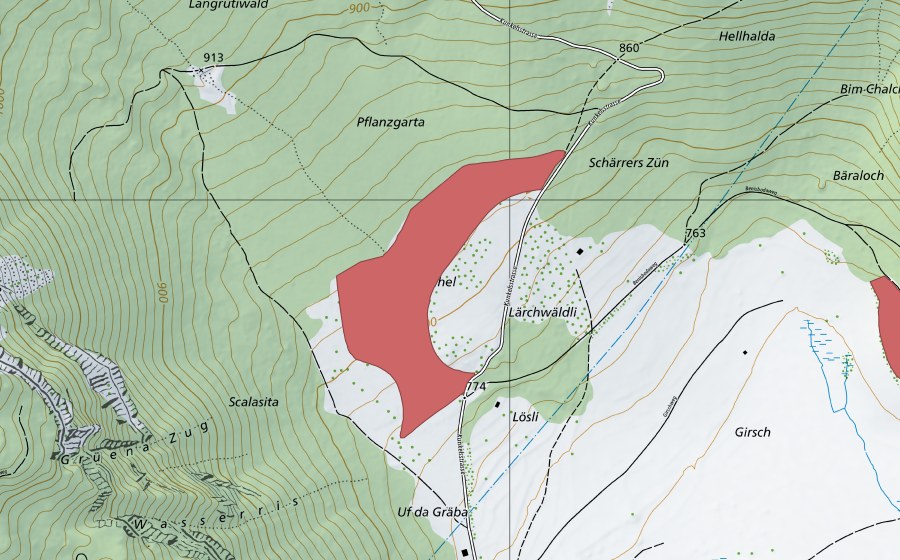 Carte nationale swisstopo avec le périmètre protégé de Lusbühel (Prairie sèche)