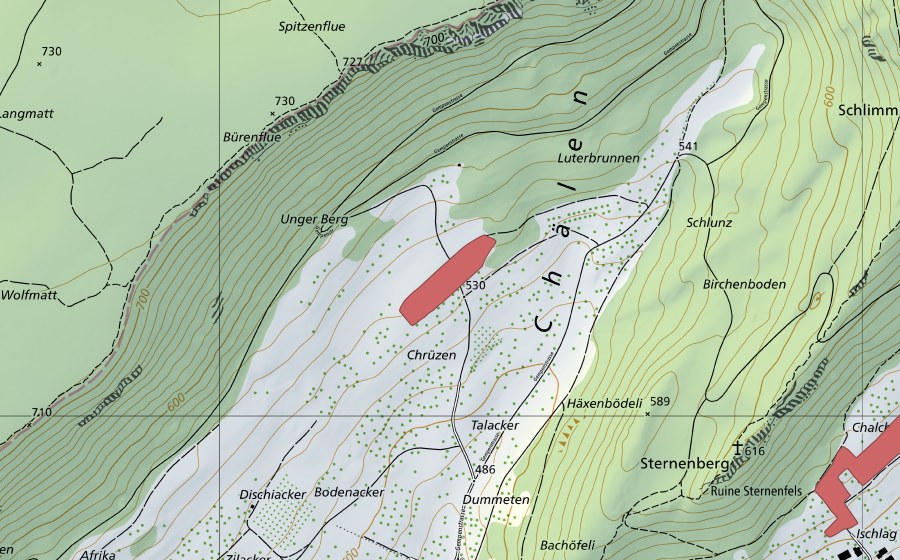 Carte nationale swisstopo avec le périmètre protégé de Luterbrunnen (Prairie sèche)