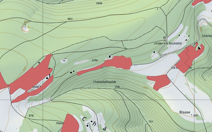Carte nationale swisstopo avec le périmètre protégé de Lyten (Prairie sèche)