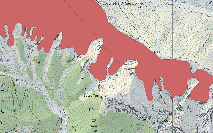 swisstopo national map showing the protected perimeter of M. Tamaro (Dry meadow)