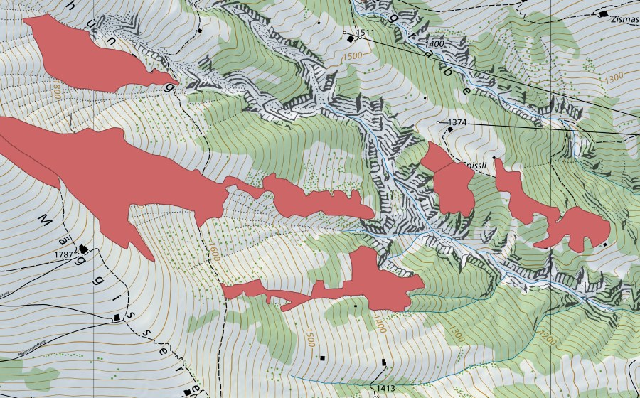 Carta nazionale swisstopo con il perimetro protetto di Mäggisserenegg (Prato secco)