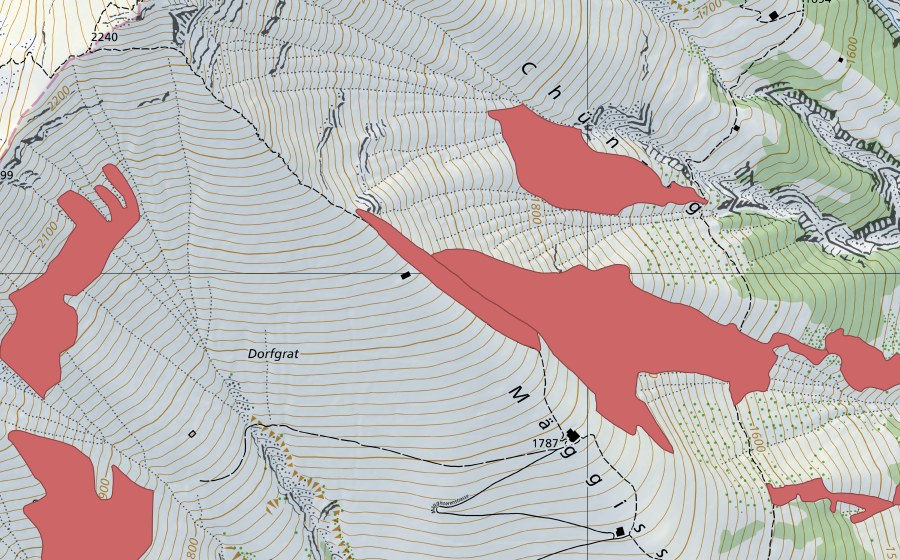 Landeskarte swisstopo mit dem Schutzperimeter von Mäggisserenegg (Trockenwiese)