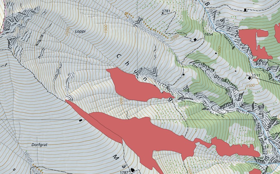 Landeskarte swisstopo mit dem Schutzperimeter von Mäggisserenegg (Trockenwiese)