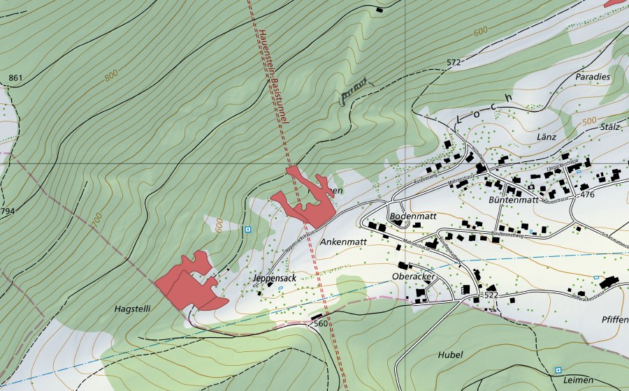 Carte nationale swisstopo avec le périmètre protégé de Mahren (Prairie sèche)