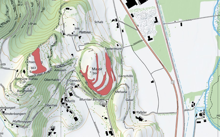 swisstopo national map showing the protected perimeter of Major (Dry meadow)
