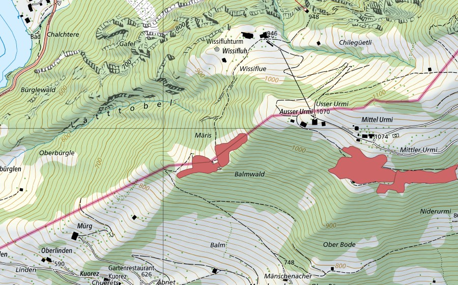 Carte nationale swisstopo avec le périmètre protégé de Märis (Prairie sèche)