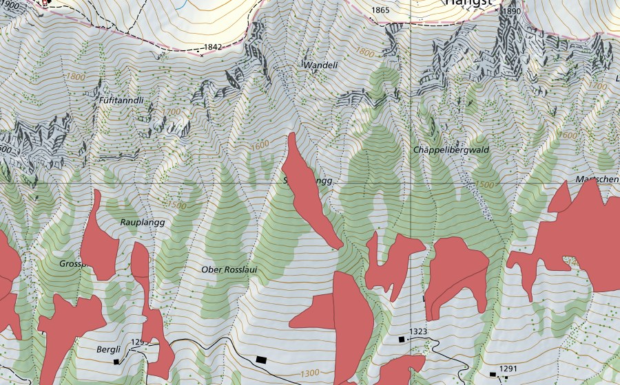 Carte nationale swisstopo avec le périmètre protégé de Martschen (Prairie sèche)