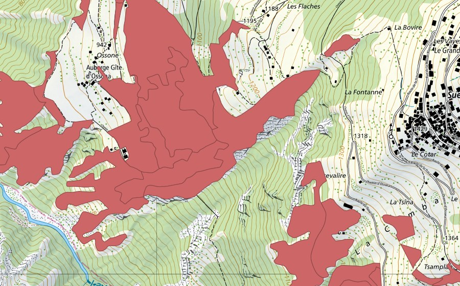 Landeskarte swisstopo mit dem Schutzperimeter von Mase (Trockenwiese)