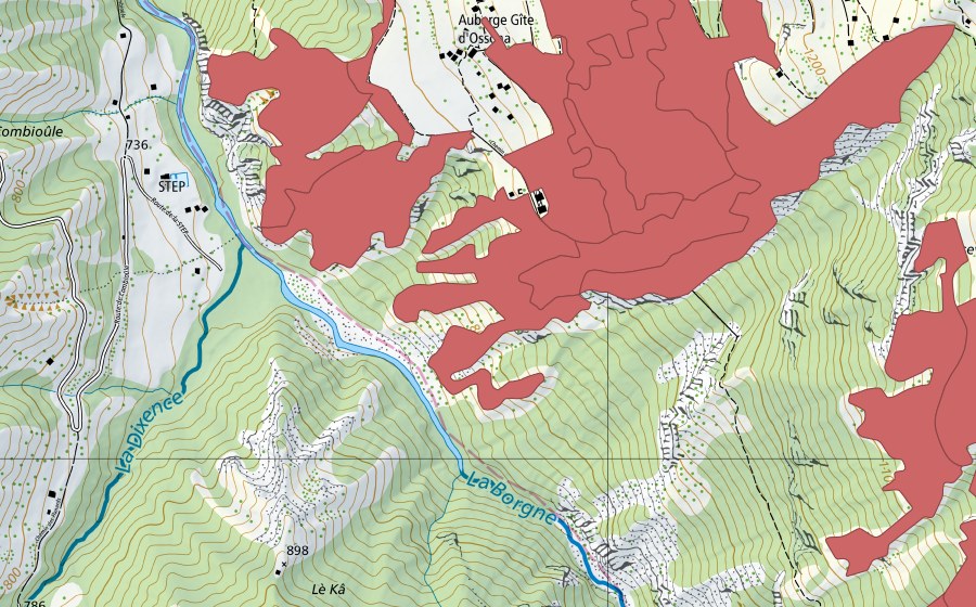 Carte nationale swisstopo avec le périmètre protégé de Mase (Prairie sèche)