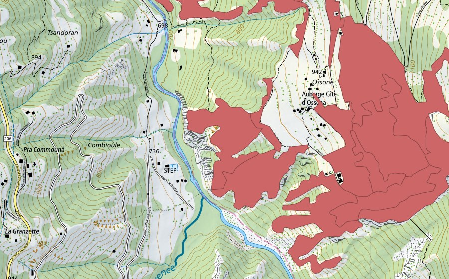 swisstopo national map showing the protected perimeter of Mase (Dry meadow)