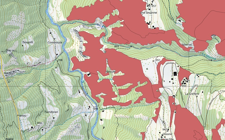 Landeskarte swisstopo mit dem Schutzperimeter von Mase (Trockenwiese)
