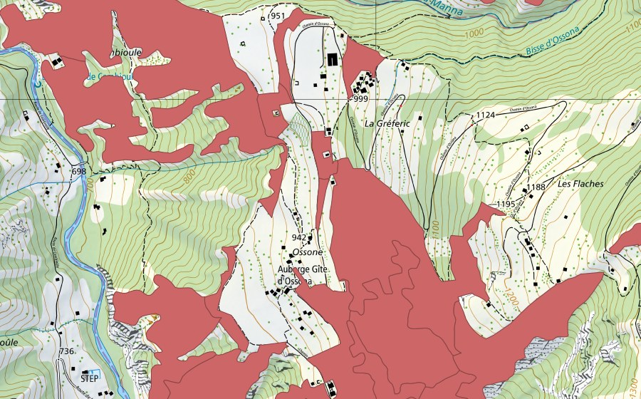 Carte nationale swisstopo avec le périmètre protégé de Mase (Prairie sèche)
