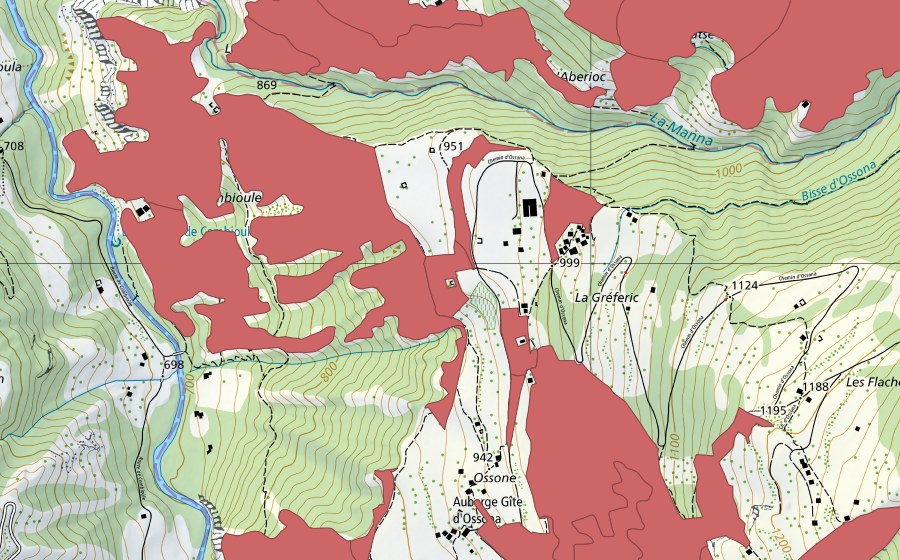Landeskarte swisstopo mit dem Schutzperimeter von Mase (Trockenwiese)