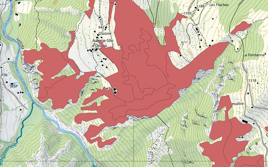 Carte nationale swisstopo avec le périmètre protégé de Mase (Prairie sèche)