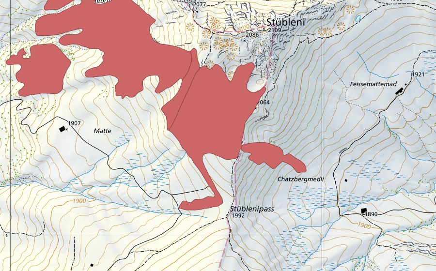 Landeskarte swisstopo mit dem Schutzperimeter von Matte (Trockenwiese)